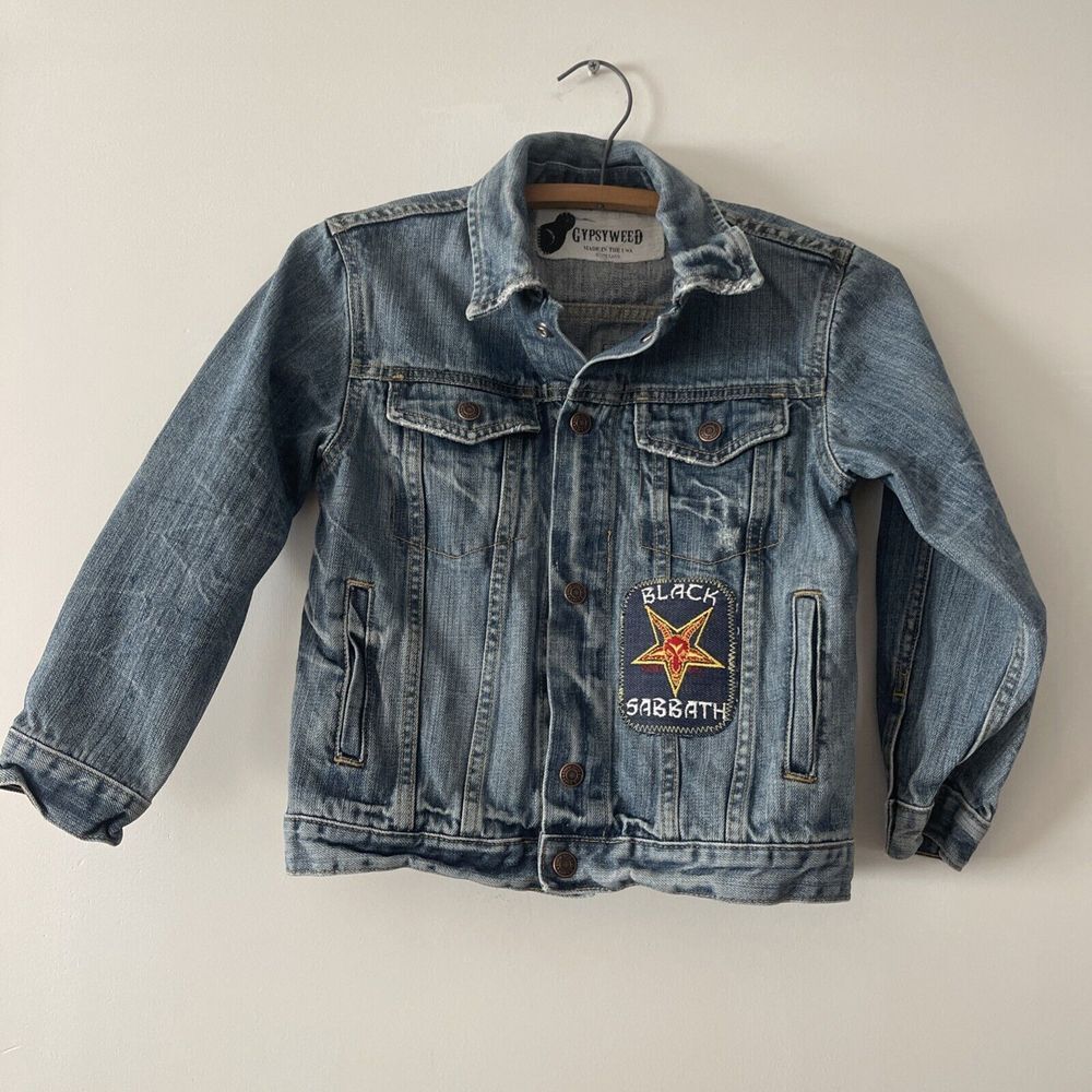 Kids Jacket Denim Trucker Skater Rock N Roll Vintage Patches